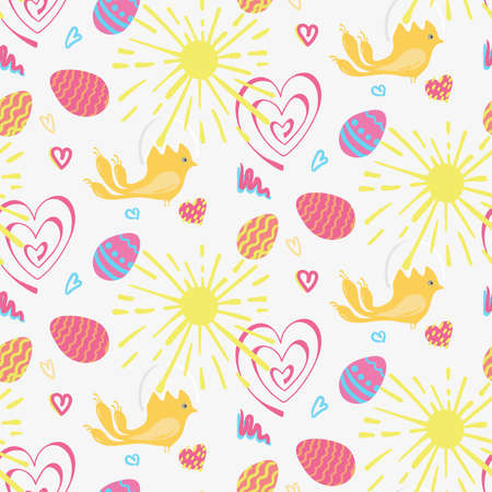 Seamless pattern with flowers and easter elementsのイラスト素材