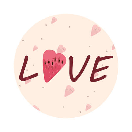 Greeting card with love lettering and watermelon with heartsのイラスト素材