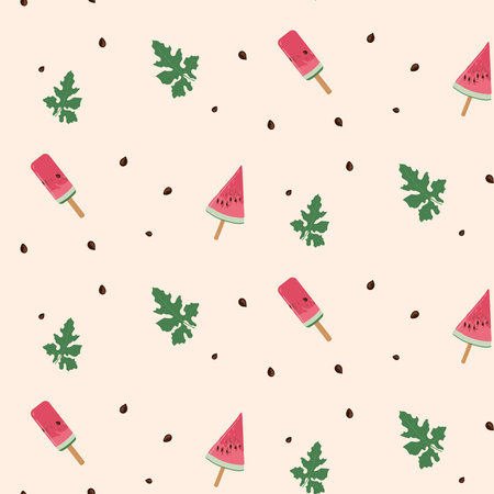 Seamless pattern with watermelons and slices. Summer fruit decorative illustration.