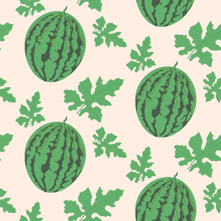 Seamless pattern with watermelons and slices. Summer fruit decorative illustration.のイラスト素材