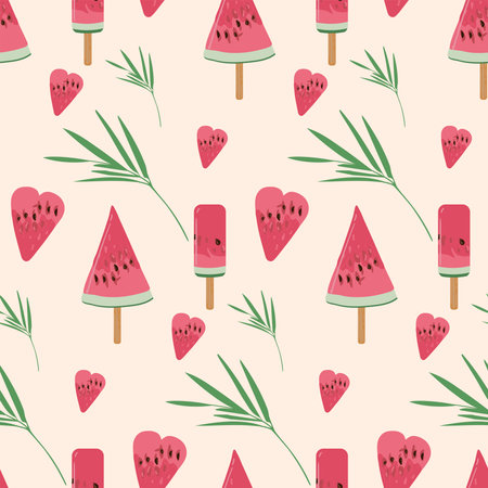Seamless pattern with watermelons and slices. Summer fruit decorative illustration.