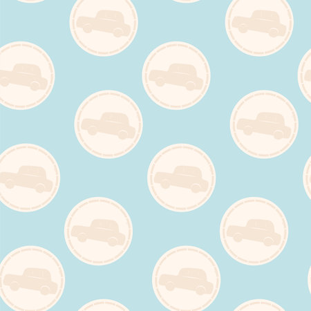 Seamless pattern with cars on a circle background for childrenのイラスト素材