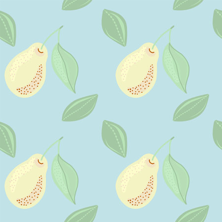 Seamless pattern with pear fruits and leaves for kidsのイラスト素材