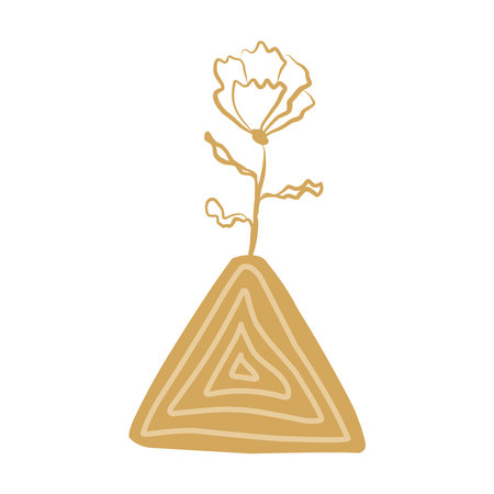 Vase with flowers in boho style doodle elementsのイラスト素材