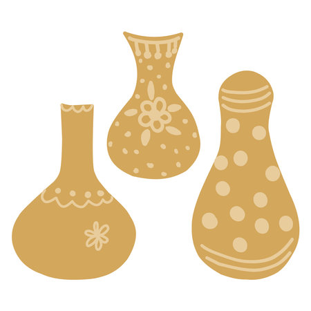 Set of vases in boho style doodle elementsのイラスト素材