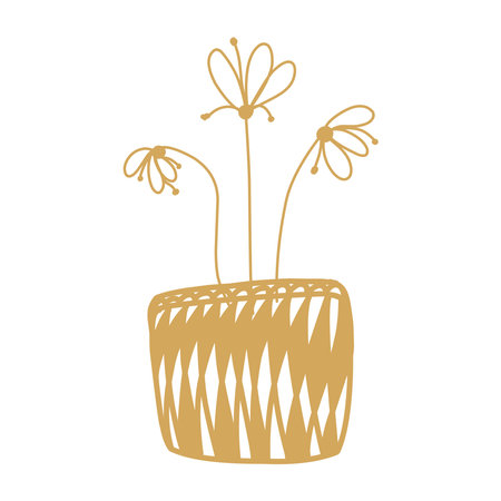 Vase with flowers in boho style doodle elementsのイラスト素材