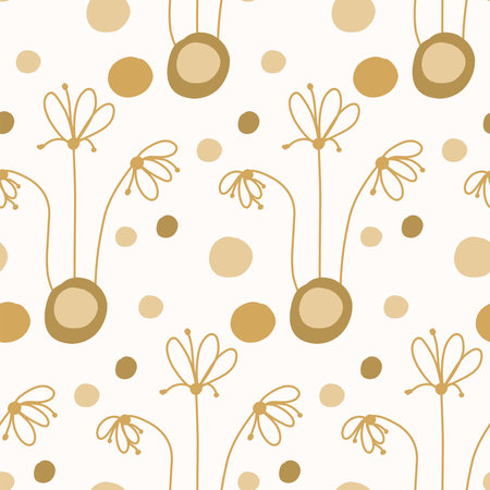 Seamless pattern of flowers and leaves in boho style doodle elementsのイラスト素材