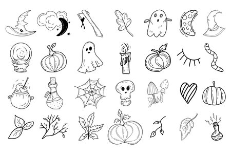 Set with elements for halloween in doodle style on the backgroundのイラスト素材