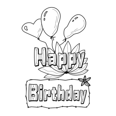 Happy birthday lettering with doodle style elementsのイラスト素材