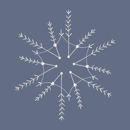 Snowflake in doodle style, winter holiday decoration on background.のイラスト素材