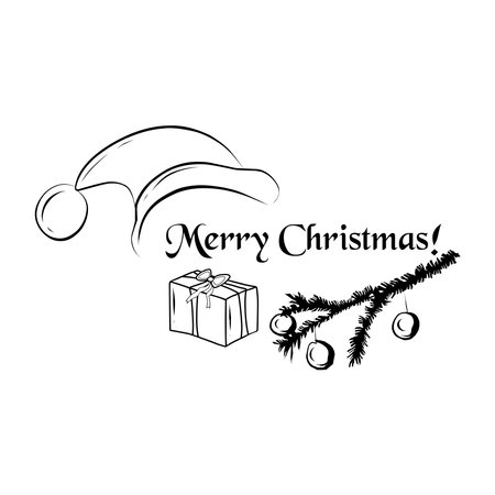 Set with New Year winter elements and lettering in doodle style.のイラスト素材