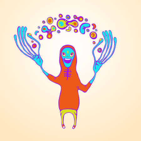 juggling doodle monster illustrationのイラスト素材