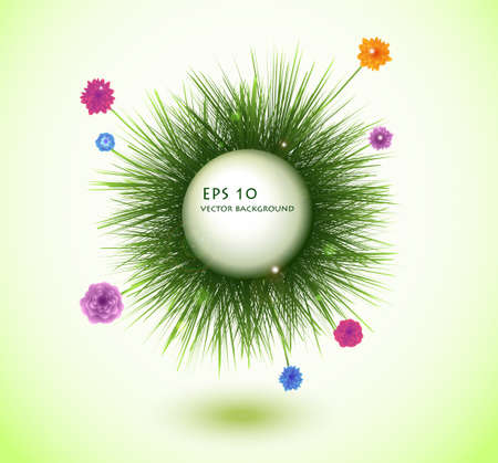 round frame with fresh spring grassのイラスト素材