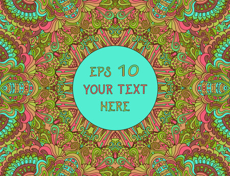 Bright psychedelic kaleidoscope mandala background. Vector illustrationのイラスト素材