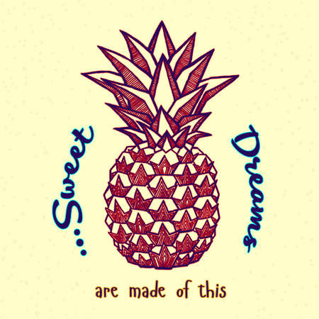 Fresh Pineapple isolated on white background. Hand-drawn ink vector illustration for t-shirts, banners, posters etcのイラスト素材