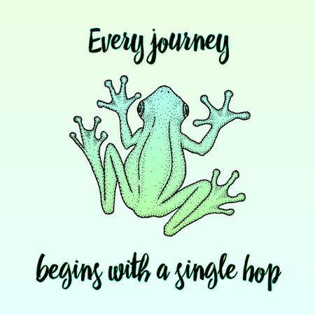 Asian tree frog Hand-drawn colored ink vector illustration for t-shirts, banners, posters etcの写真素材