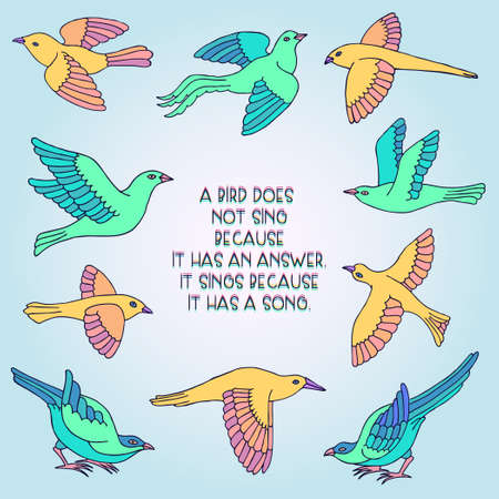 Hand drawn decorative birds set.のイラスト素材