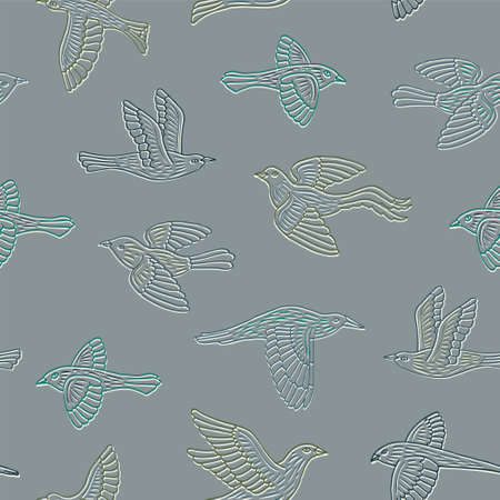 Hand drawn decorative birds seamless pattern. Animal vector illustration.のイラスト素材