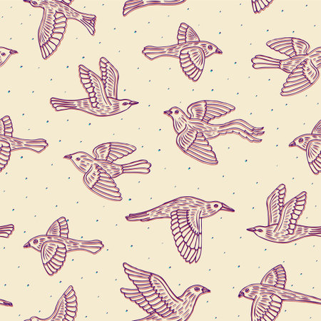 Hand drawn decorative birds seamless pattern. Animal vector illustrationのイラスト素材