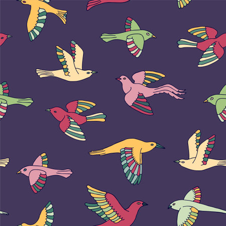 Hand drawn decorative birds seamless pattern. Animal vector illustration