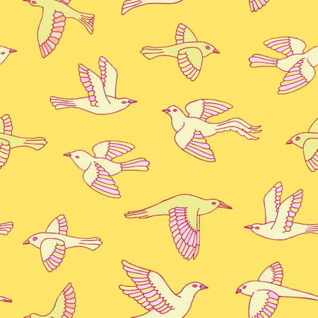 Hand drawn decorative birds seamless pattern. Animal vector illustrationのイラスト素材