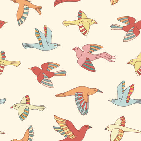Hand drawn decorative birds seamless pattern. Animal vector illustrationのイラスト素材