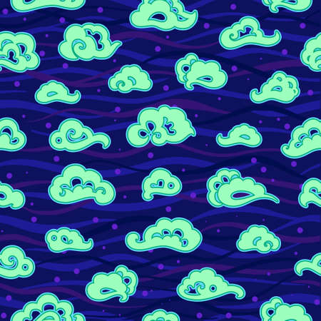 Asian chinese tibetan japanese thangka clouds seamless pattern. Vector ink hand drawn illustration for your design, fabrics, wrapping, t-shirtsのイラスト素材