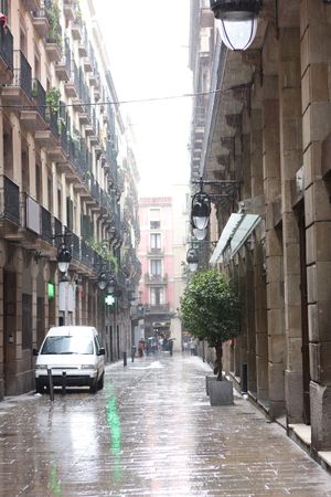Rain in Barcelona, Spainの写真素材