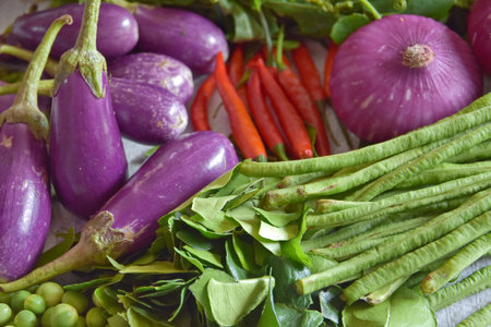 Vegetable ingredients for Thai sweet and sour soup,Thai foodの写真素材