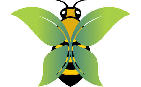 logo bee flying with leaf wingのイラスト素材