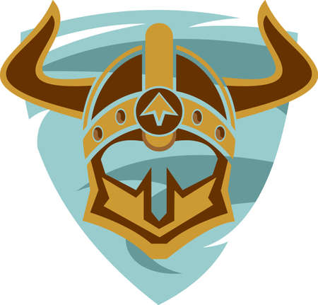 warrior helmet on blue shieldのイラスト素材