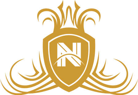logo gold shield letter N protectionのイラスト素材