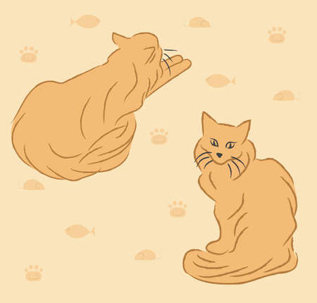 Ginger cat is sitting and lying down. Vector illustrationのイラスト素材