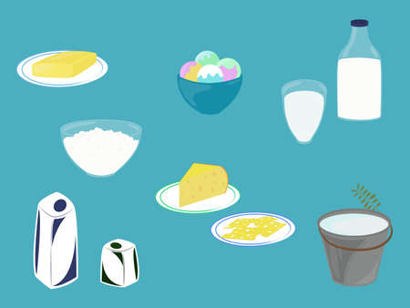 Milk products set. Dairy produce. Vector illustrationのイラスト素材