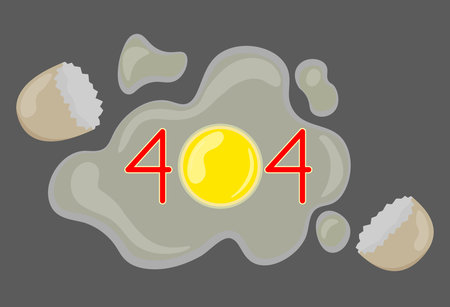 404 error page not found for website. Broken egg. Link does not exist. Funny vector illustration.
