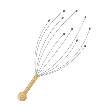 Head massage tool isolated on white background. Massager for scalp with wooden handle for relax and anti-stress. Vector illustration.のイラスト素材