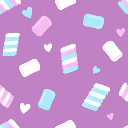 Marshmallow pattern. Sweet white, pink and blue marshmallow desserts. Vector seamless illustration.のイラスト素材