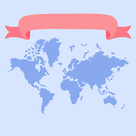 World map and ribbon template for text. Vector illustration.のイラスト素材