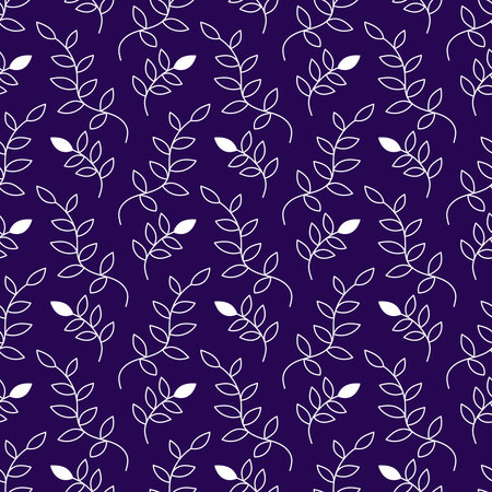 Floral pattern white leaves on purple background. Decorative seamless botanical backdrop for...