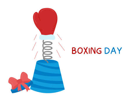 Boxing day. Vector illustration. Boxing glove on spring popping up of gift box.のイラスト素材