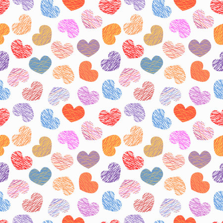 Hearts pattern. Seamless Valentine day background with colorful striped symbols of love. Vector...