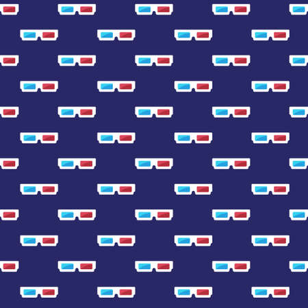 Pattern paper 3d glasses. Vector seamless dark background with anaglyph glasses from 90s. Flat pattern illustrationのイラスト素材
