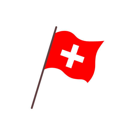 Waving flag of Switzerland country. Isolated swiss red flag with white cross. Vector flat illustration.のイラスト素材