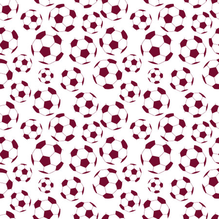 Football pattern. Seamless white background with red soccer balls. Vector repeating illustration for sport designs, textileのイラスト素材
