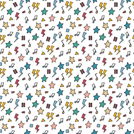 Retro pattern. 90s style doodles seamless background. Trendy vector pattern. Doodle illustration for vintage designsのイラスト素材