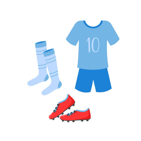 soccer uniform. clothes for football players. T-shirt, shorts, socks and boots isolated on white background. Vector flat illustration.のイラスト素材