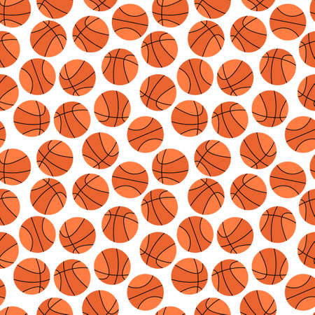 Basketball background. Seamless sports pattern with orange balls for basketball game. Flat vector illustration.のイラスト素材