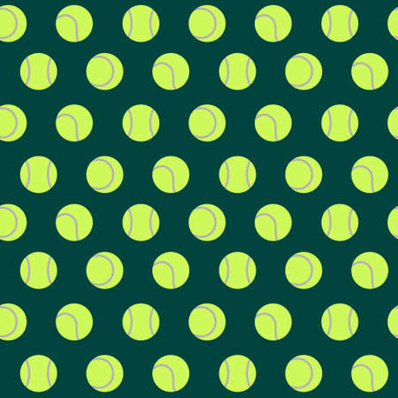 Tennis ball pattern. Vector seamless background with yellow balls for tennis game. Sports equipment pattern. Flat tiled illustration.のイラスト素材