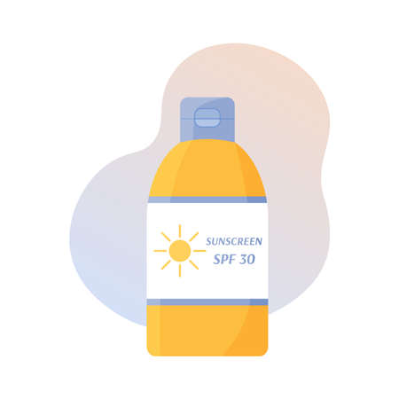 Sunscreen bottle isolated. UV protective cream. Safe tanning concept. Summer skin care cosmetic product. Flat vector illustration.のイラスト素材