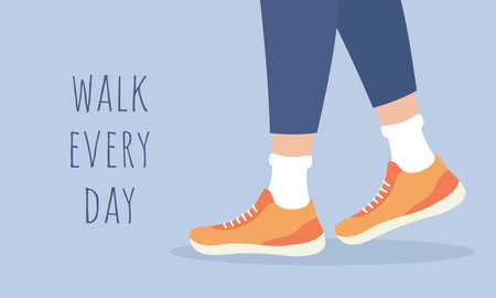 Walk every day. Healthy lifestyle concept. Person walking in sneakers for health. daily activities. Flat vector illustration.のイラスト素材